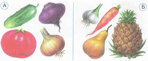 На каком рисунке показаны только овощи