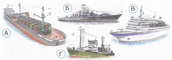 Найди на рисунке военный корабль